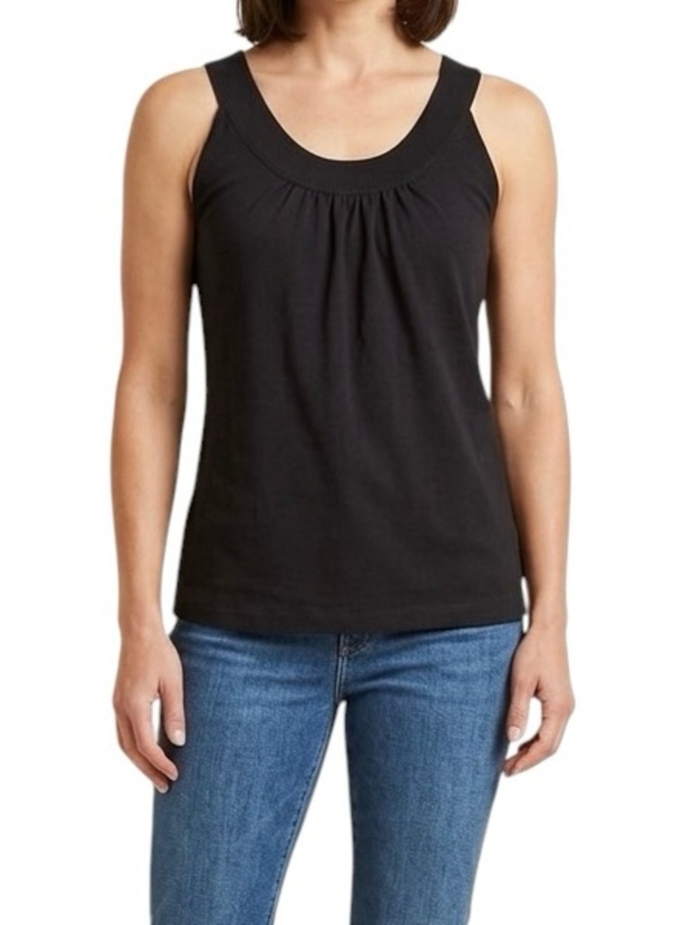 LOFT Black Sleeveless Tank Knit Racerback Pleat Front L Ribbed